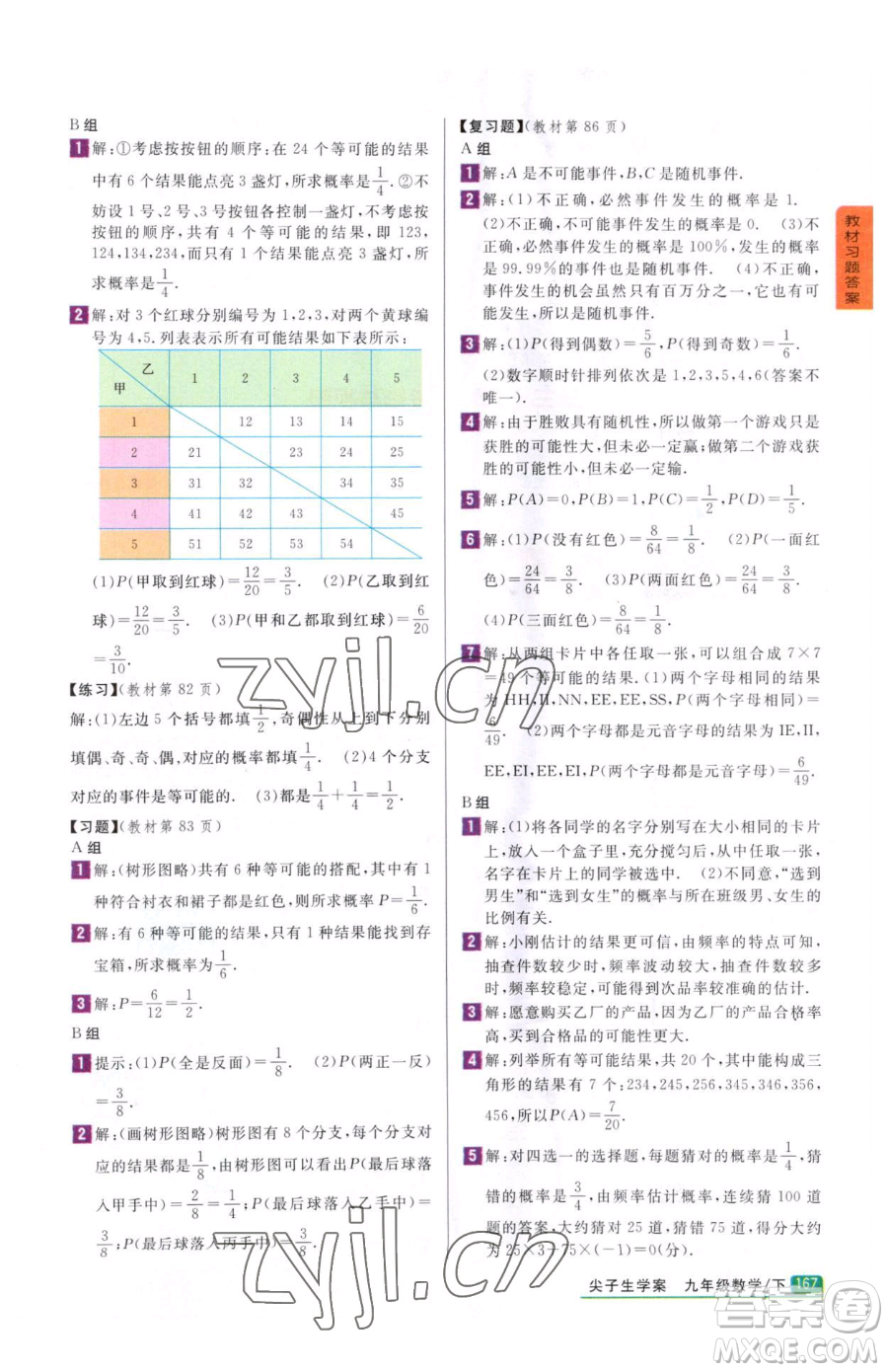 吉林人民出版社2023尖子生學案九年級下冊數(shù)學冀教版參考答案