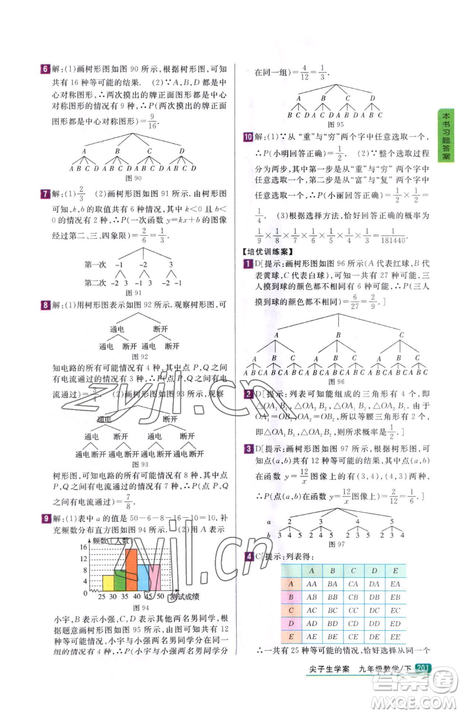 吉林人民出版社2023尖子生學案九年級下冊數(shù)學冀教版參考答案