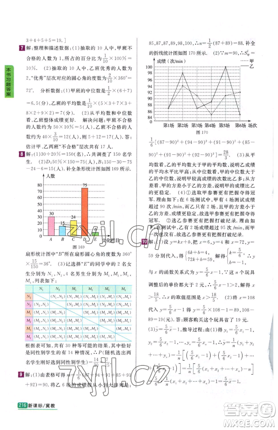 吉林人民出版社2023尖子生學案九年級下冊數(shù)學冀教版參考答案