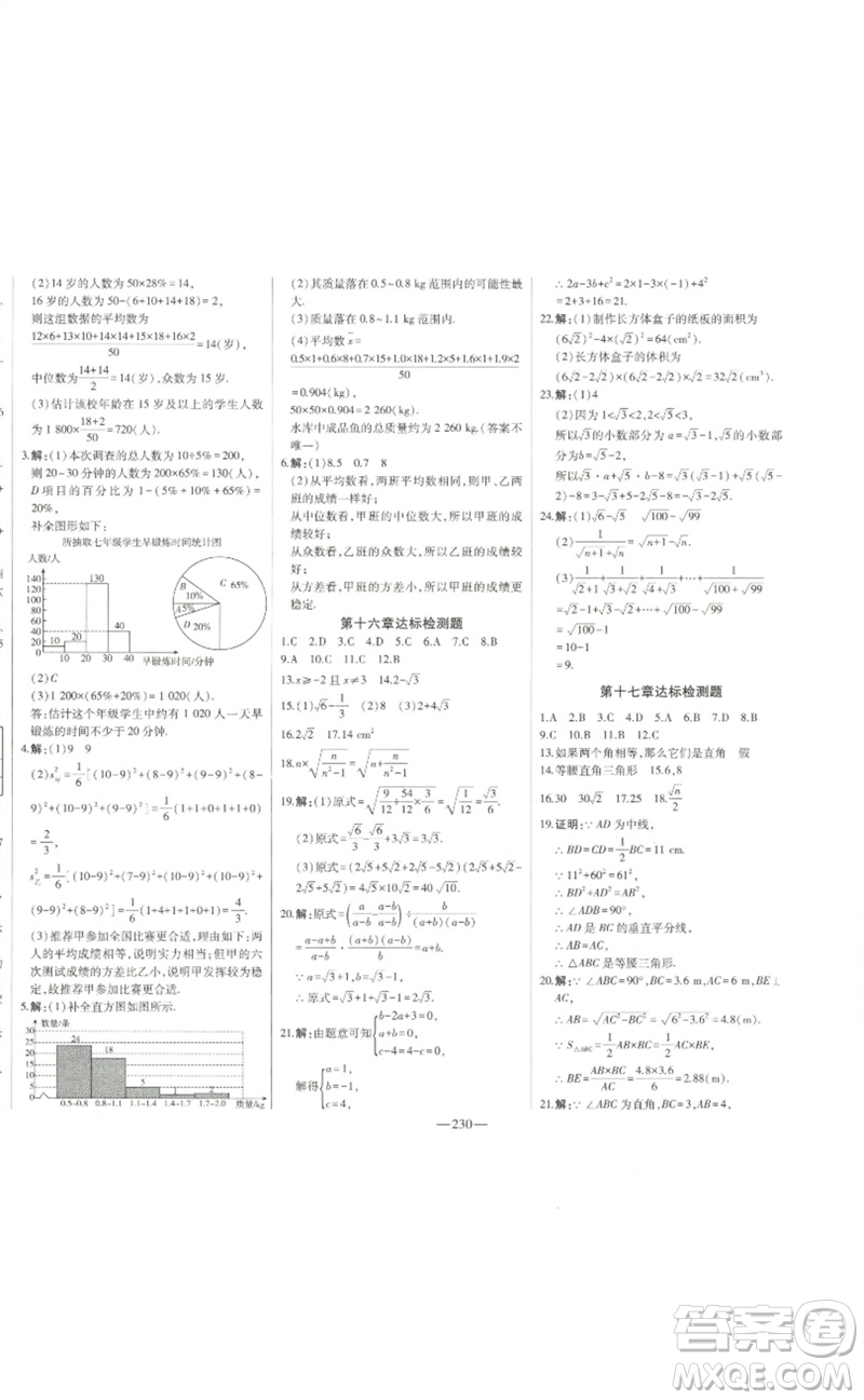 吉林人民出版社2023初中新課標名師學案智慧大課堂八年級數(shù)學下冊人教版參考答案