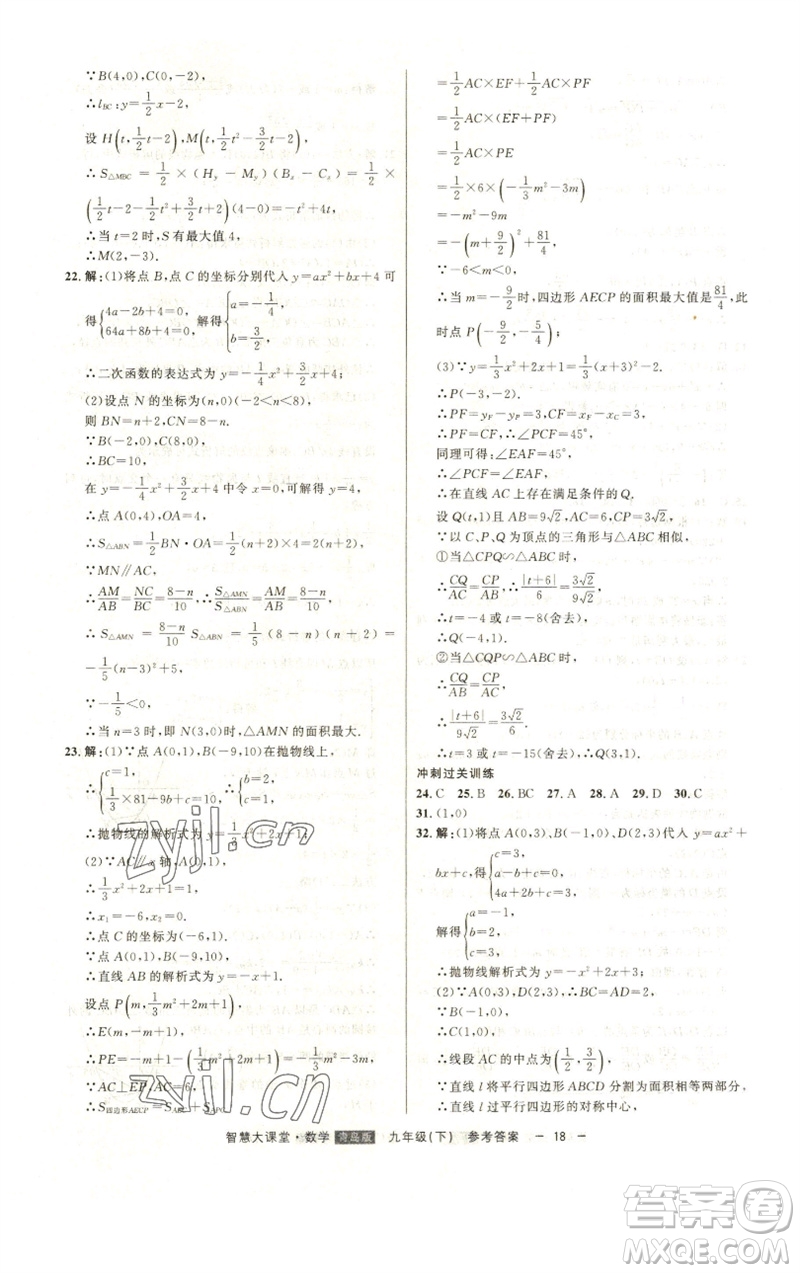 吉林人民出版社2023初中新課標(biāo)名師學(xué)案智慧大課堂九年級(jí)數(shù)學(xué)下冊(cè)青島版參考答案