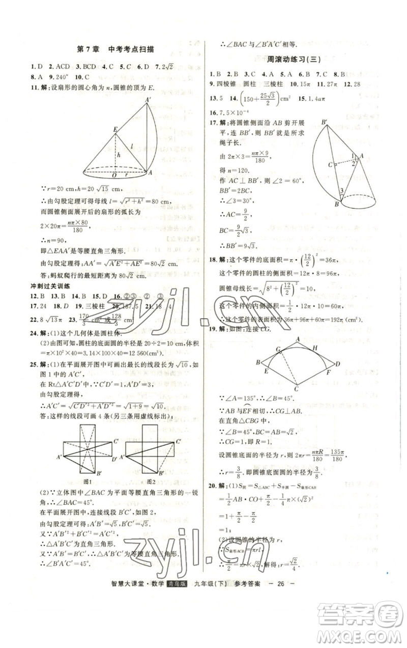 吉林人民出版社2023初中新課標(biāo)名師學(xué)案智慧大課堂九年級(jí)數(shù)學(xué)下冊(cè)青島版參考答案