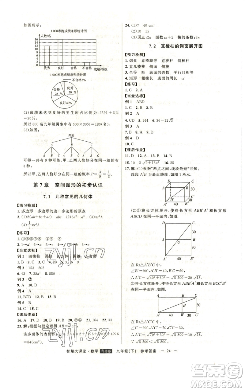 吉林人民出版社2023初中新課標(biāo)名師學(xué)案智慧大課堂九年級(jí)數(shù)學(xué)下冊(cè)青島版參考答案