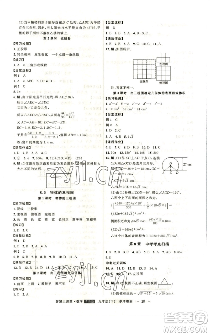 吉林人民出版社2023初中新課標(biāo)名師學(xué)案智慧大課堂九年級(jí)數(shù)學(xué)下冊(cè)青島版參考答案