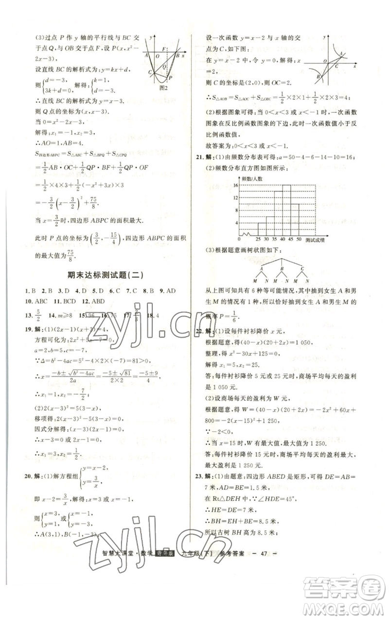 吉林人民出版社2023初中新課標(biāo)名師學(xué)案智慧大課堂九年級(jí)數(shù)學(xué)下冊(cè)青島版參考答案