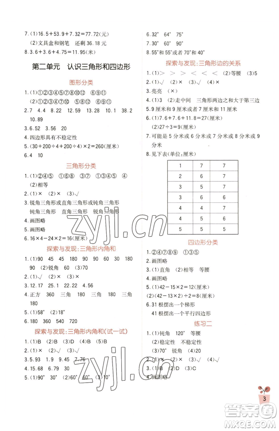 四川教育出版社2023新課標(biāo)小學(xué)生學(xué)習(xí)實(shí)踐園地四年級(jí)下冊(cè)數(shù)學(xué)北師大版參考答案