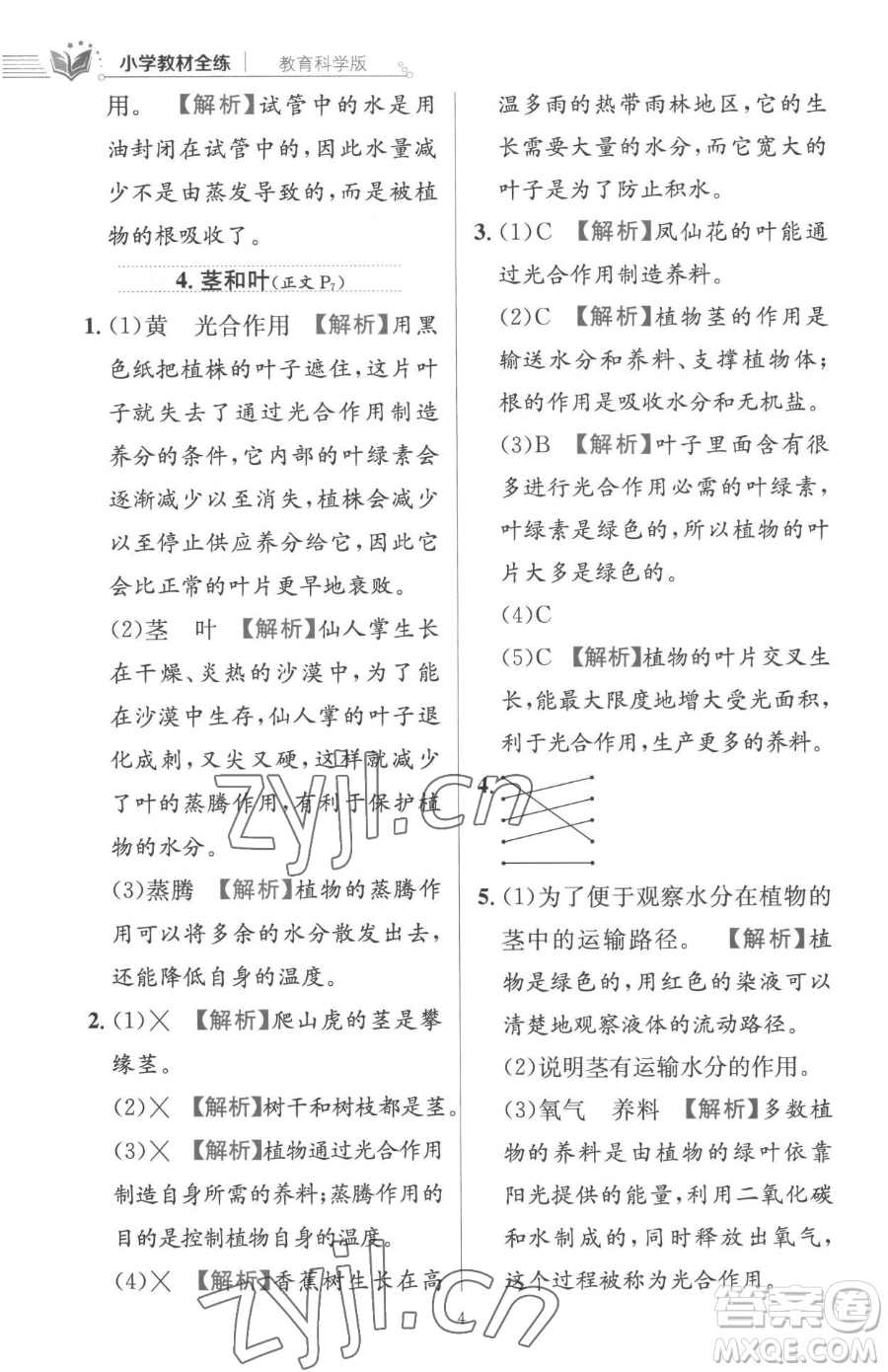 陜西人民教育出版社2023小學(xué)教材全練四年級下冊科學(xué)教科版參考答案