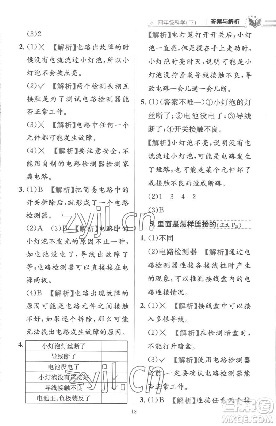 陜西人民教育出版社2023小學(xué)教材全練四年級下冊科學(xué)教科版參考答案