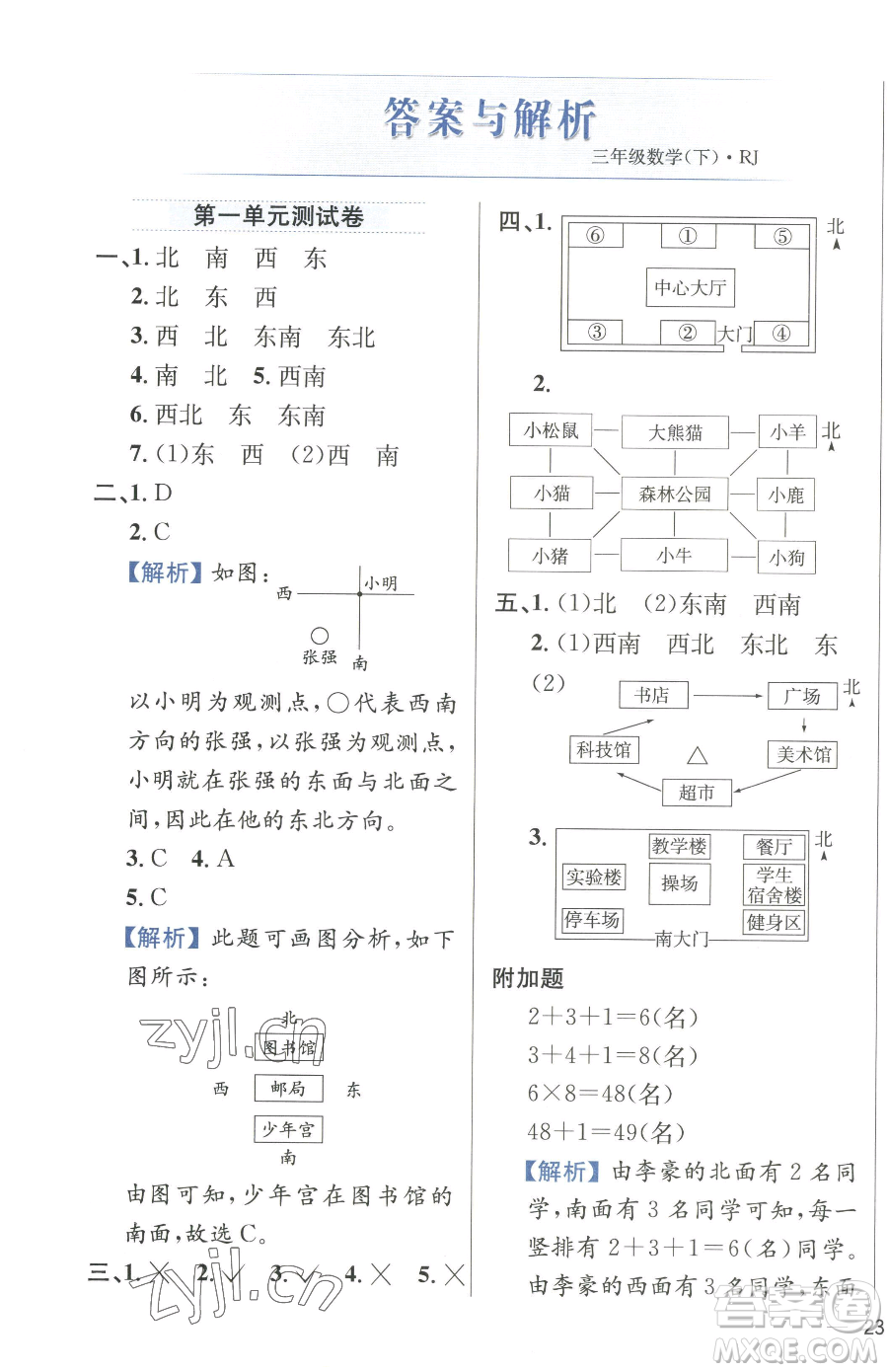 陜西人民教育出版社2023小學(xué)教材全練三年級下冊數(shù)學(xué)人教版參考答案