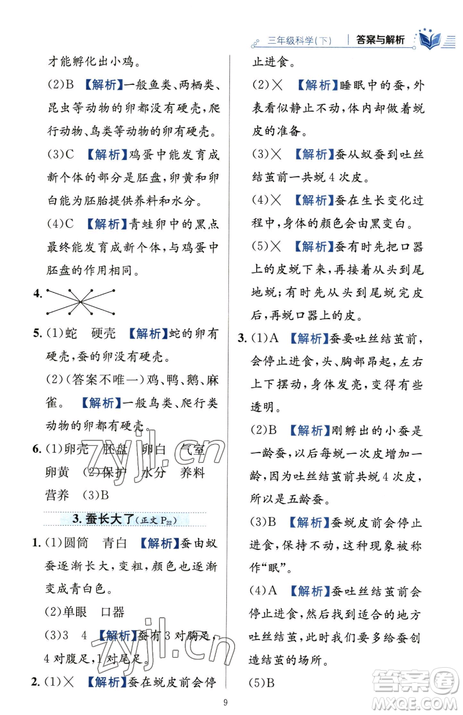 陜西人民教育出版社2023小學(xué)教材全練三年級(jí)下冊(cè)科學(xué)教科版參考答案