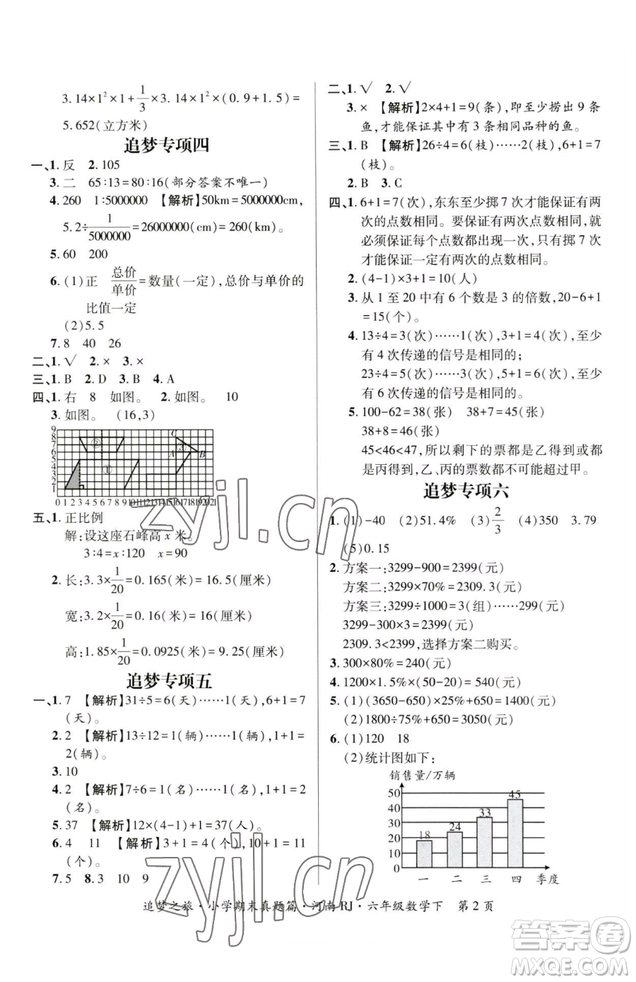 天津科學(xué)技術(shù)出版社2023追夢(mèng)之旅小學(xué)期末真題篇六年級(jí)下冊(cè)數(shù)學(xué)人教版河南專版參考答案