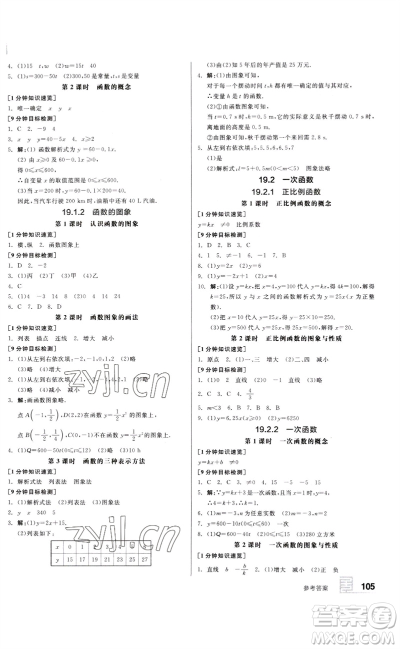 延邊教育出版社2023全品基礎(chǔ)小練習(xí)八年級數(shù)學(xué)下冊人教版參考答案