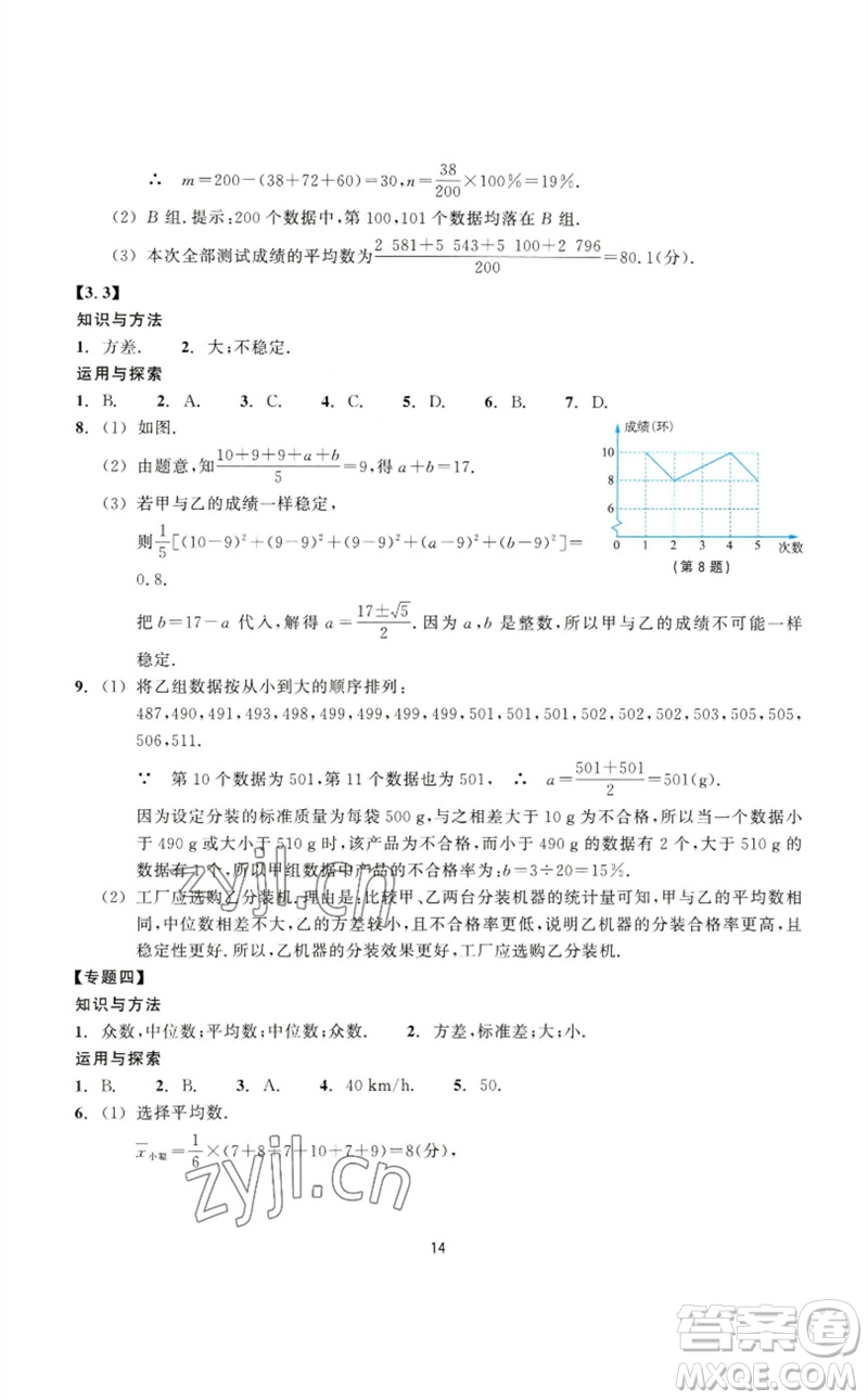 浙江教育出版社2023學(xué)能評價八年級數(shù)學(xué)下冊浙教版參考答案