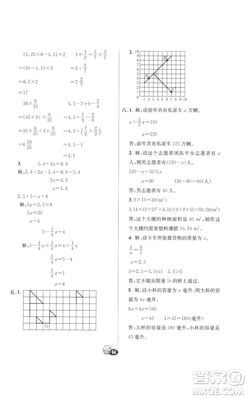 河北教育出版社2023七彩練霸六年級(jí)數(shù)學(xué)下冊(cè)人教版參考答案