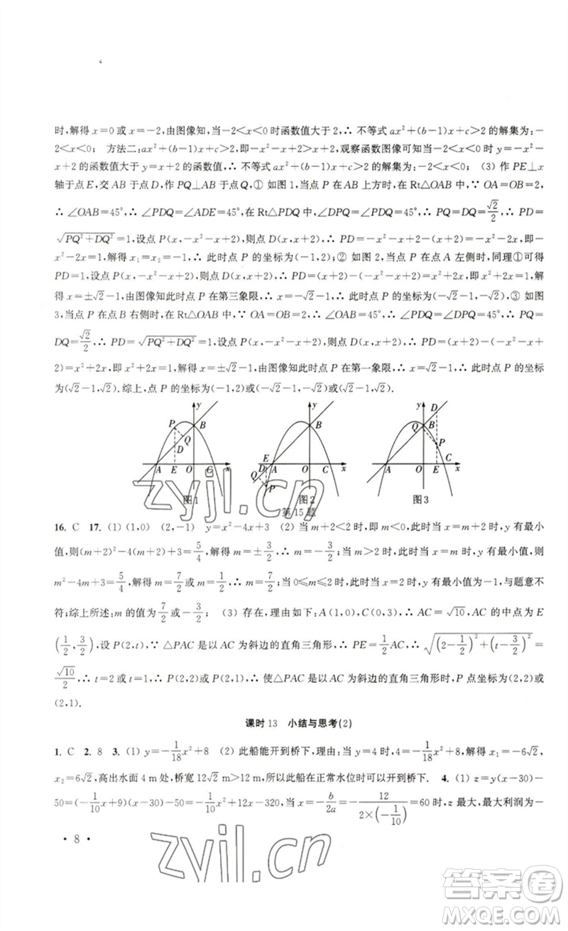 安徽人民出版社2023高效精練九年級數(shù)學(xué)下冊蘇科版參考答案