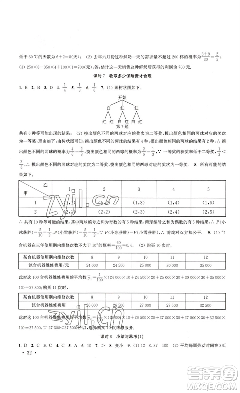 安徽人民出版社2023高效精練九年級數(shù)學(xué)下冊蘇科版參考答案