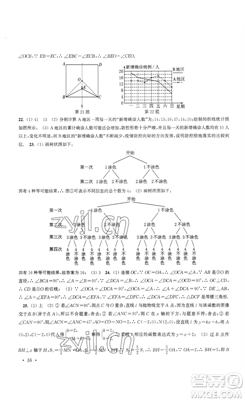 安徽人民出版社2023高效精練九年級數(shù)學(xué)下冊蘇科版參考答案