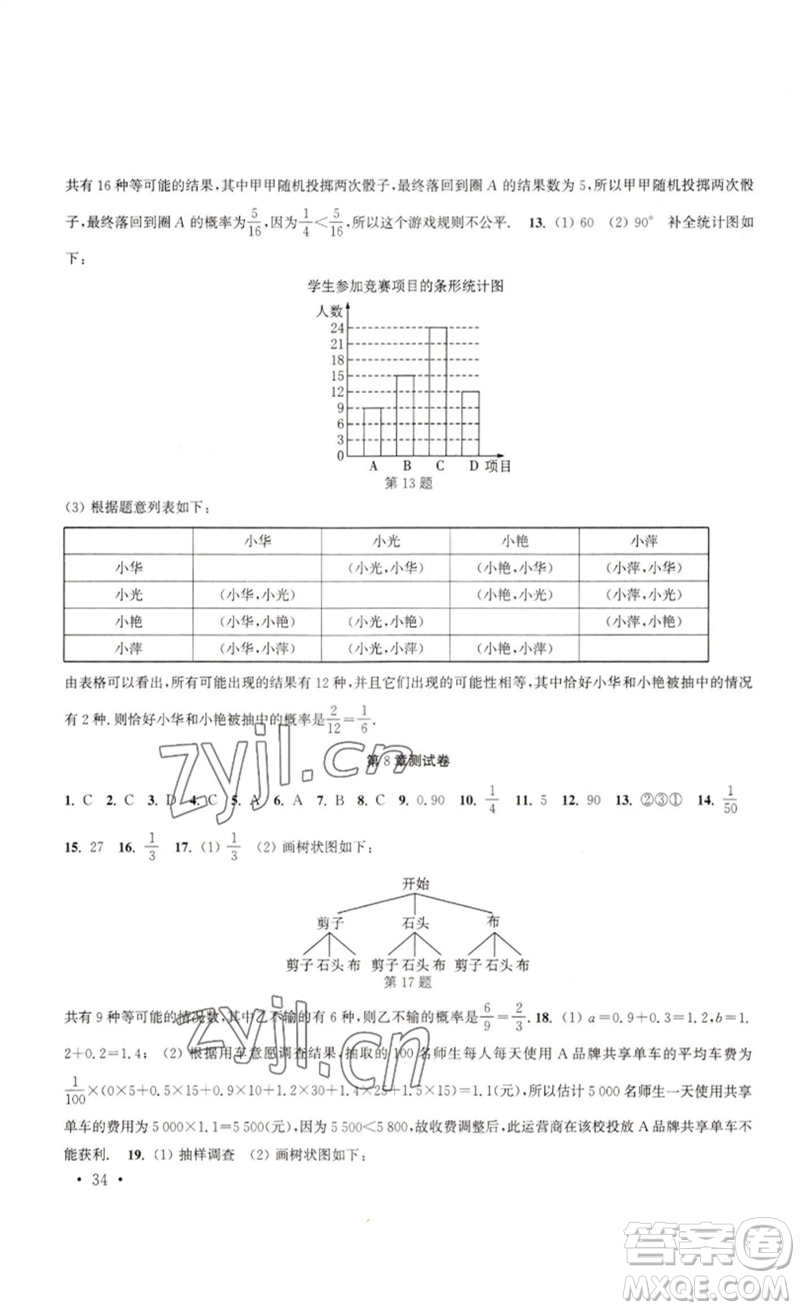 安徽人民出版社2023高效精練九年級數(shù)學(xué)下冊蘇科版參考答案