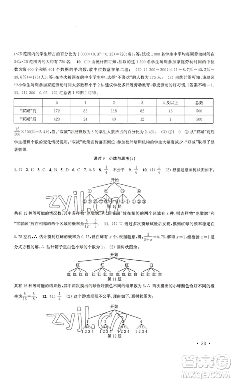 安徽人民出版社2023高效精練九年級數(shù)學(xué)下冊蘇科版參考答案