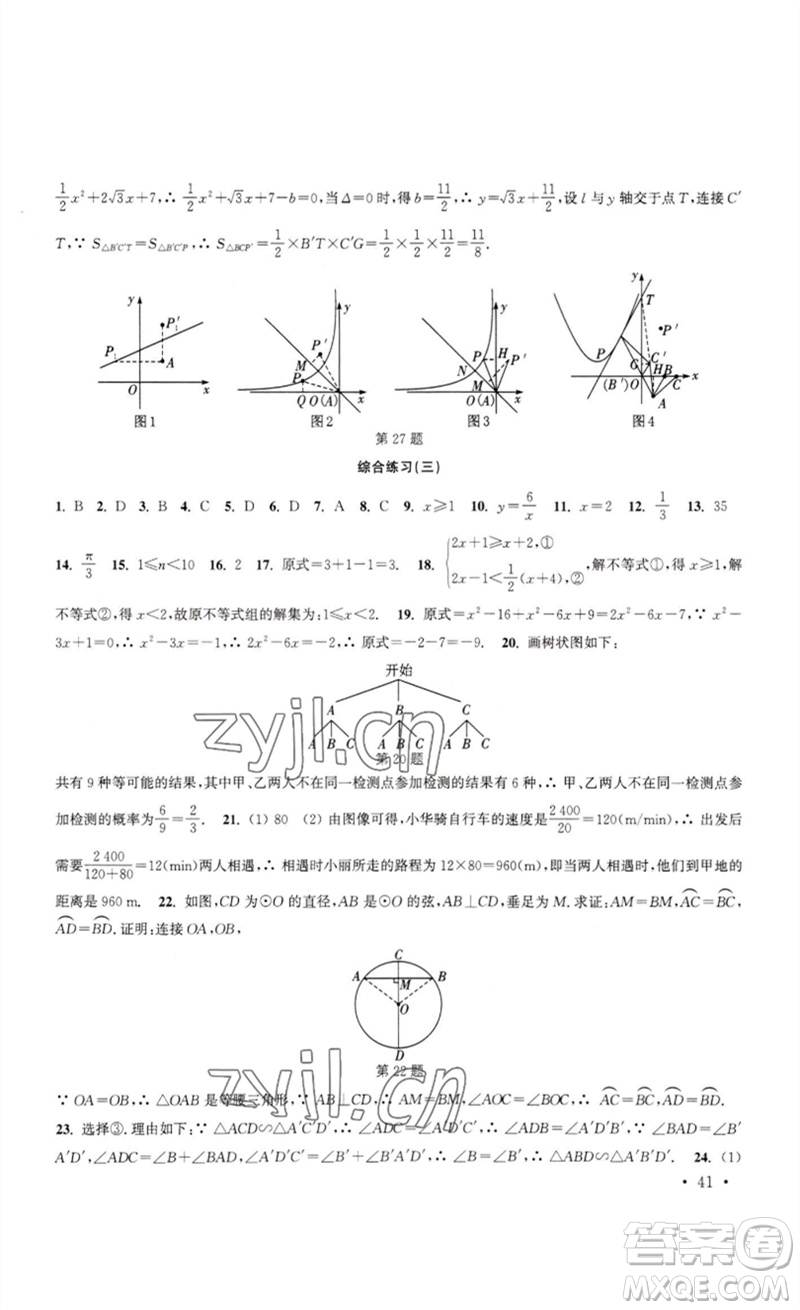 安徽人民出版社2023高效精練九年級數(shù)學(xué)下冊蘇科版參考答案