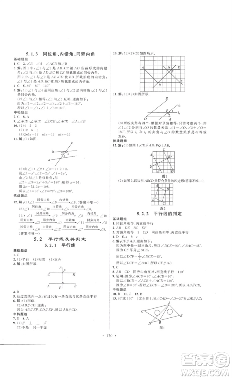 安徽人民出版社2023思路教練同步課時作業(yè)七年級數(shù)學(xué)下冊人教版參考答案