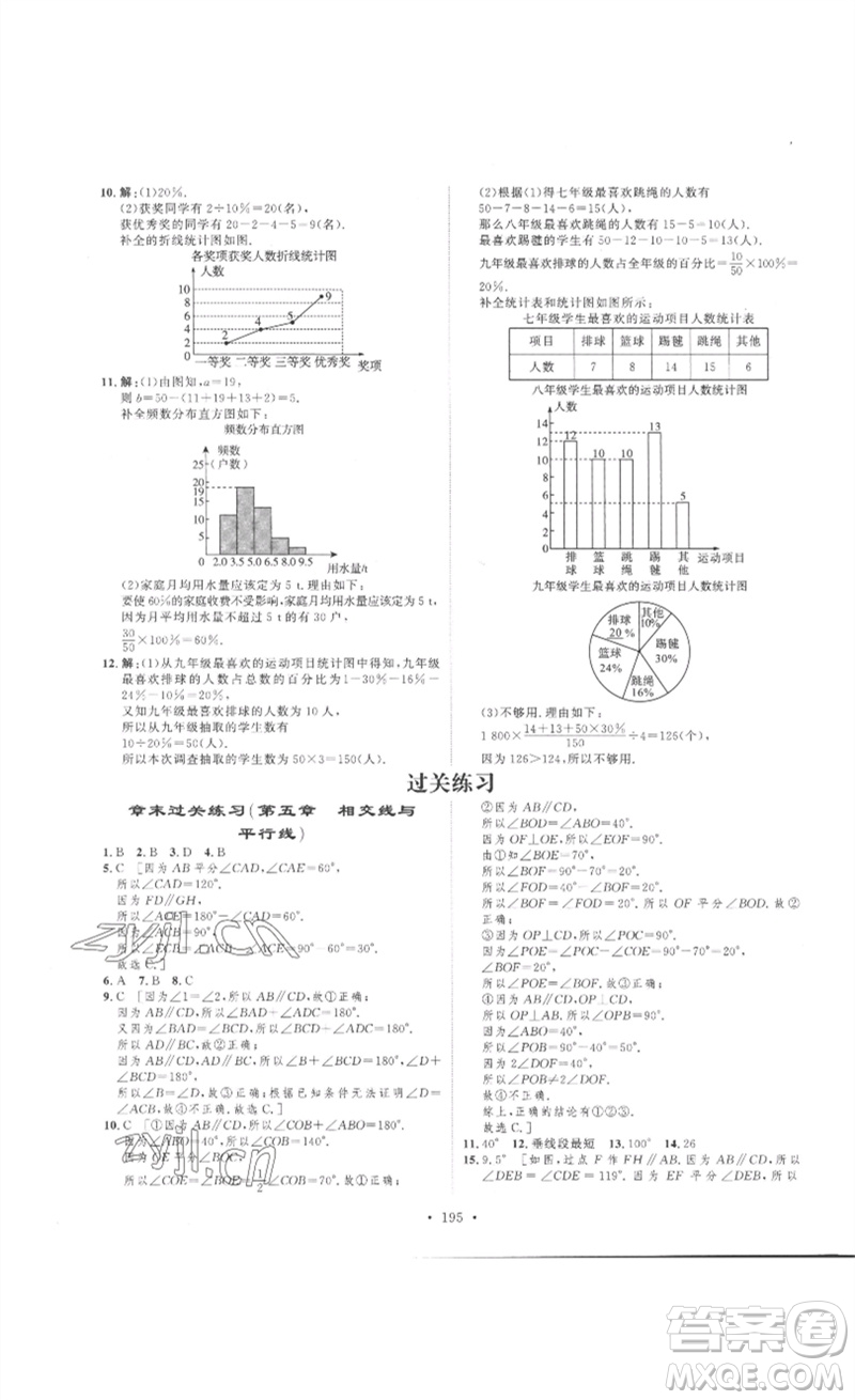 安徽人民出版社2023思路教練同步課時作業(yè)七年級數(shù)學(xué)下冊人教版參考答案