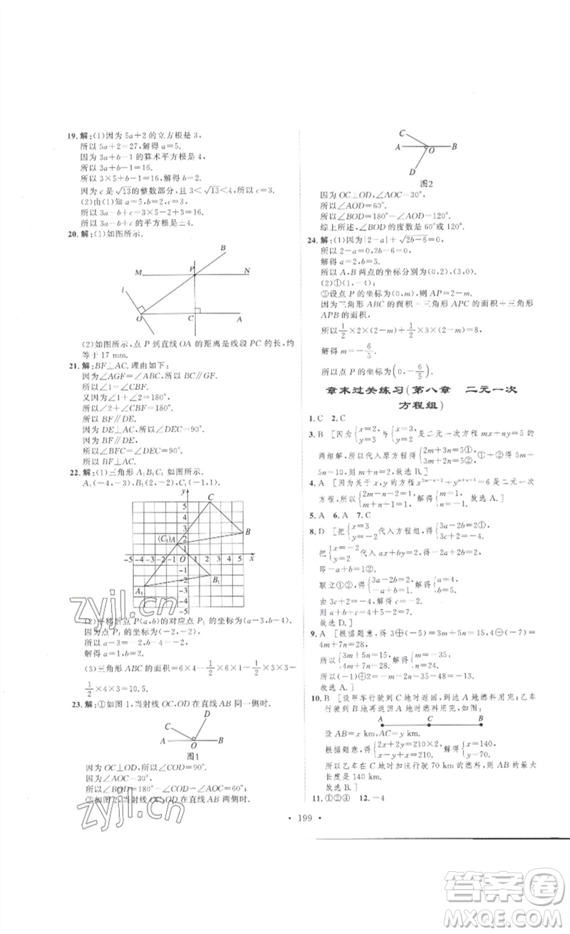 安徽人民出版社2023思路教練同步課時作業(yè)七年級數(shù)學(xué)下冊人教版參考答案