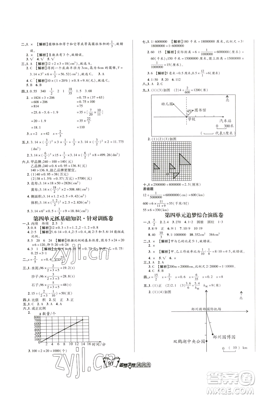 天津科學技術(shù)出版社2023追夢之旅鋪路卷六年級下冊數(shù)學人教版河南專版參考答案