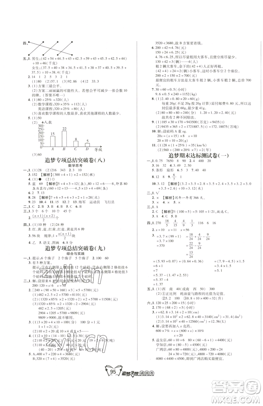 天津科學技術(shù)出版社2023追夢之旅鋪路卷六年級下冊數(shù)學人教版河南專版參考答案