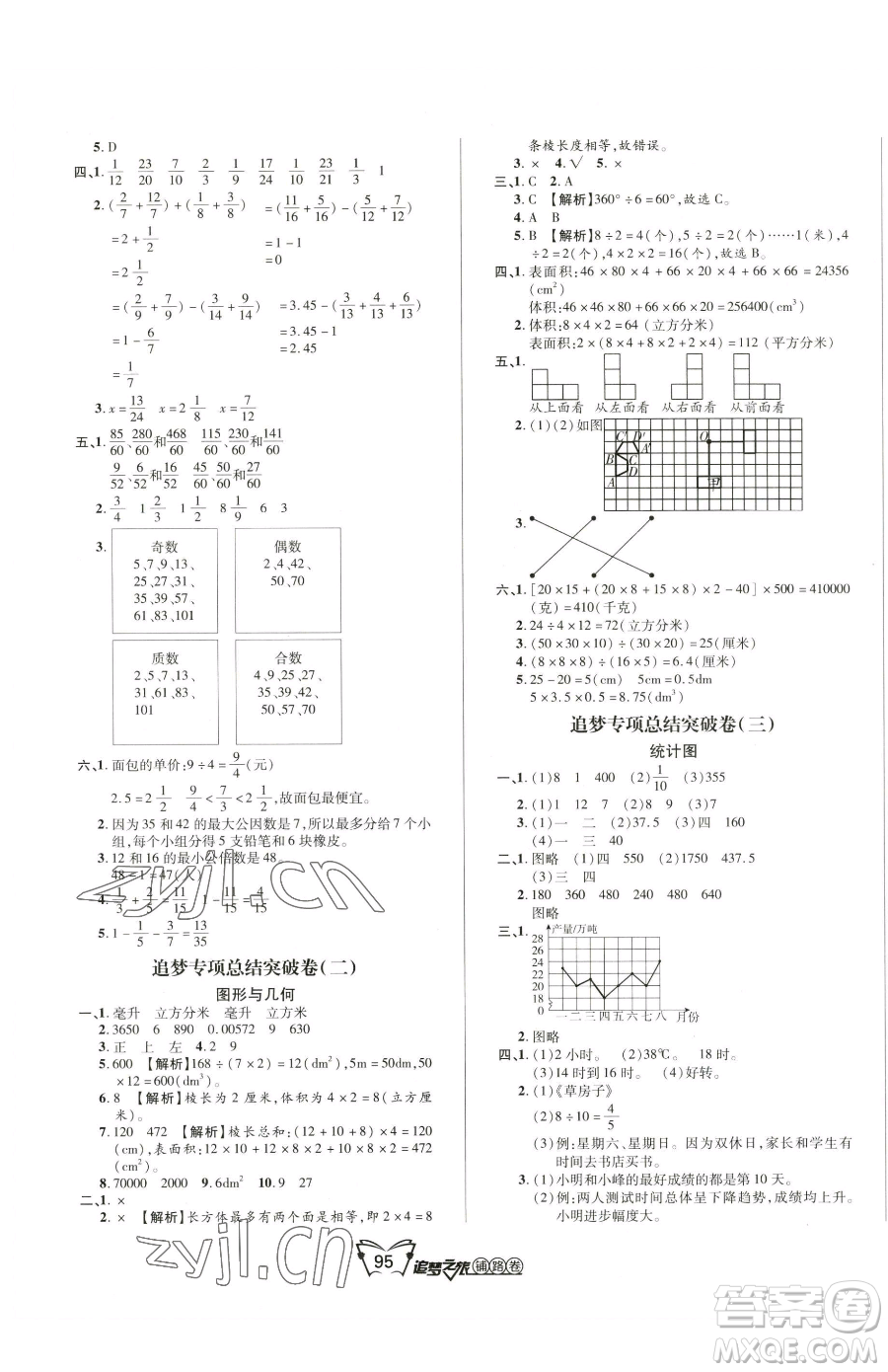 天津科學技術(shù)出版社2023追夢之旅鋪路卷五年級下冊數(shù)學人教版河南專版參考答案