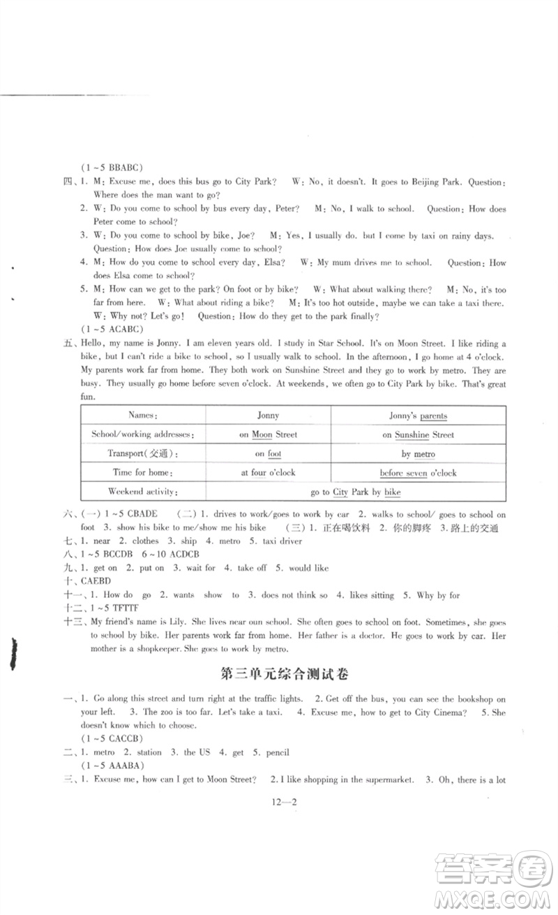 江蘇鳳凰科學技術出版社2023同步練習配套試卷五年級英語下冊譯林版參考答案