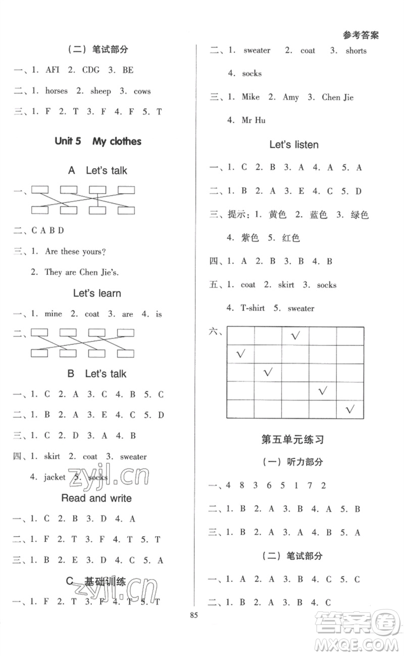 二十一世紀(jì)出版社集團(tuán)2023多A課堂課時(shí)廣東作業(yè)本四年級(jí)英語(yǔ)下冊(cè)人教PEP版參考答案