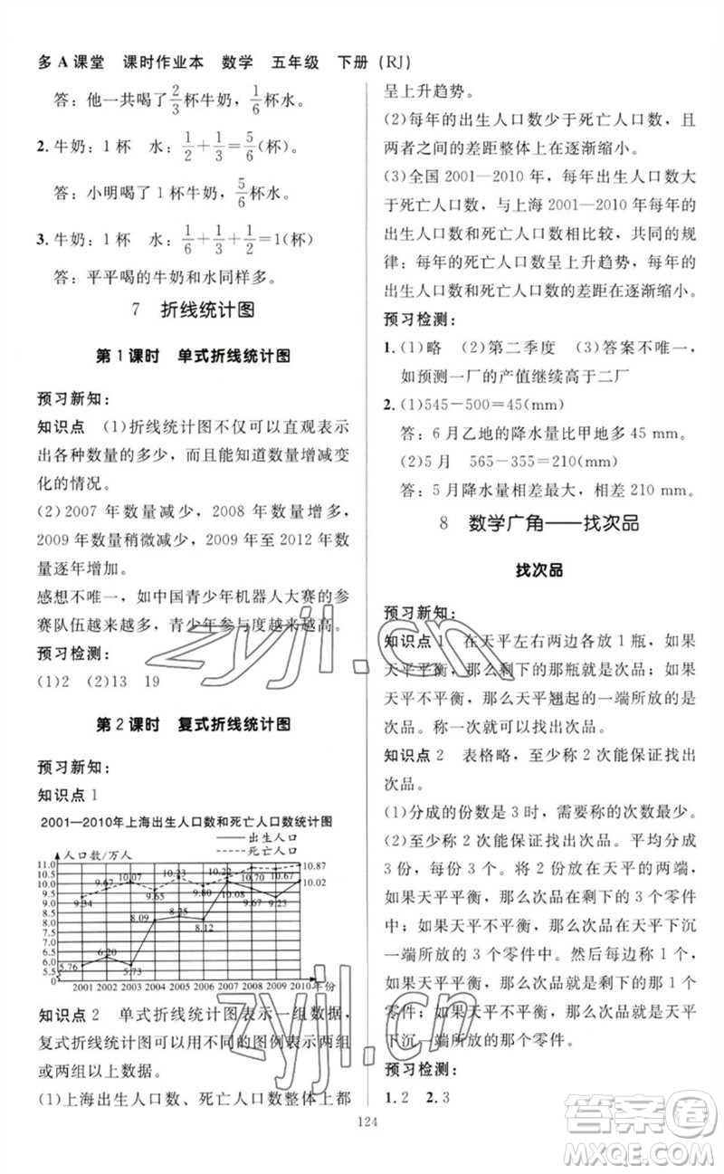 二十一世紀(jì)出版社集團2023多A課堂課時廣東作業(yè)本五年級數(shù)學(xué)下冊人教版參考答案