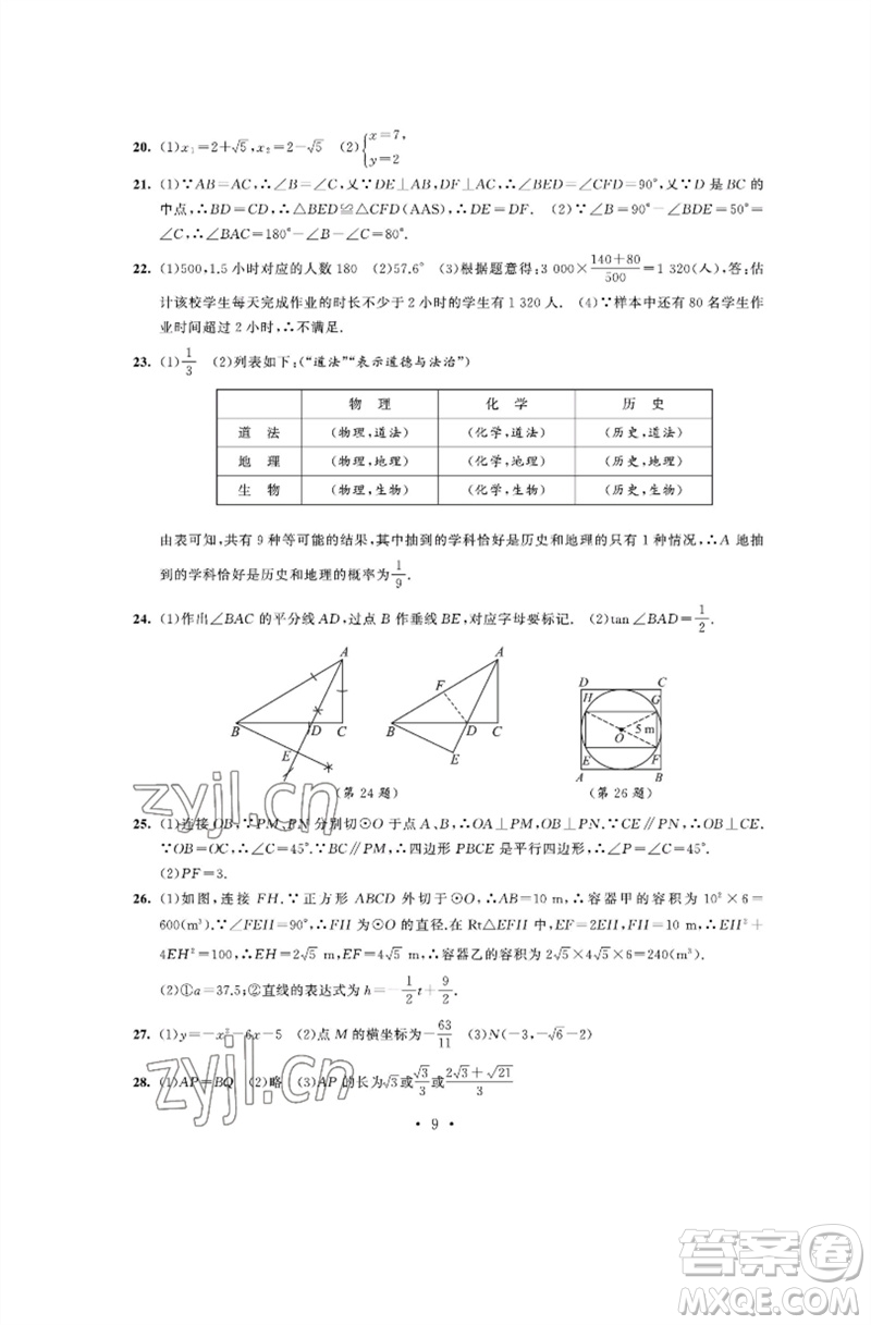 江蘇鳳凰科學(xué)技術(shù)出版社2023多維互動提優(yōu)課堂中考模擬總復(fù)習(xí)九年級數(shù)學(xué)通用版參考答案