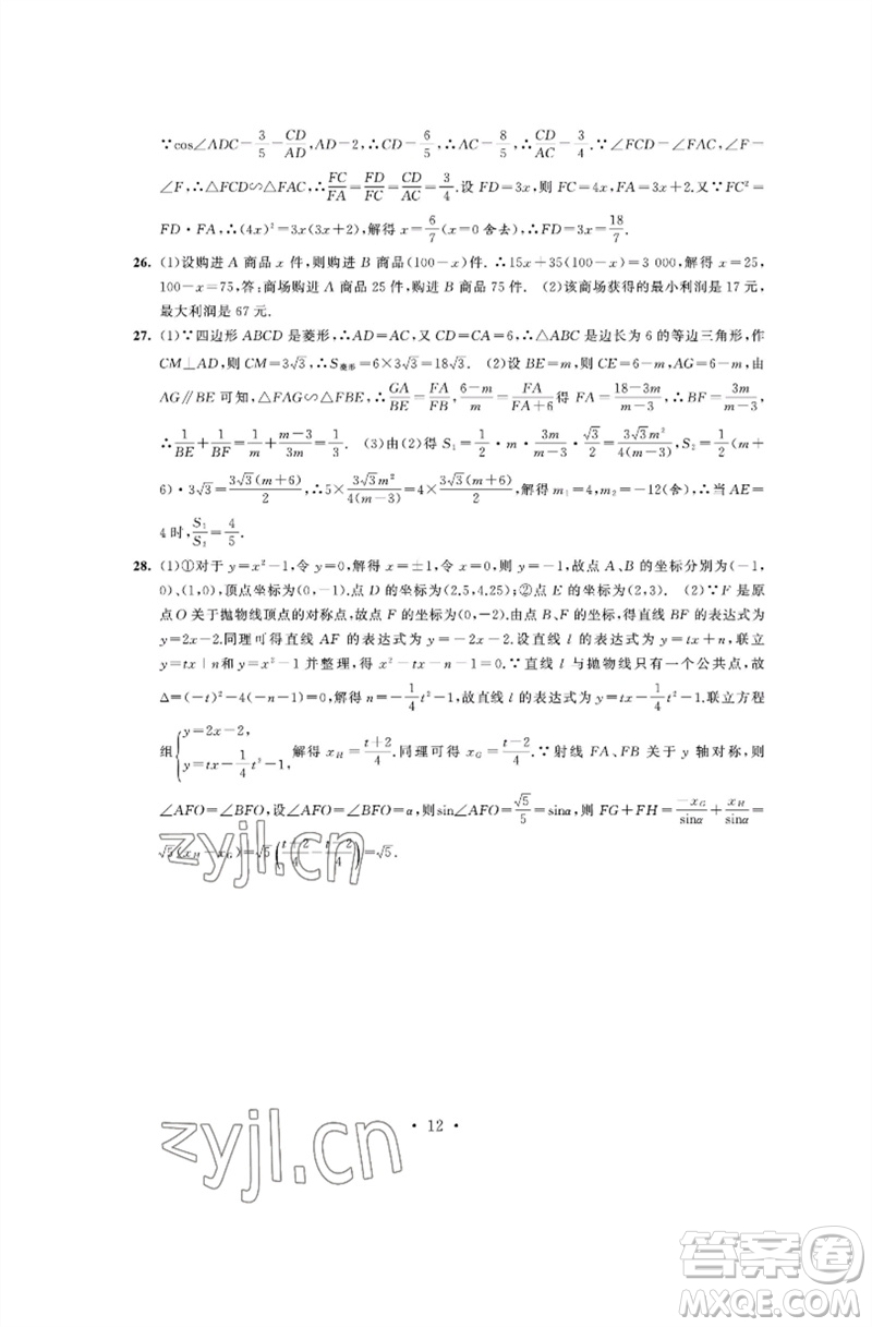 江蘇鳳凰科學(xué)技術(shù)出版社2023多維互動提優(yōu)課堂中考模擬總復(fù)習(xí)九年級數(shù)學(xué)通用版參考答案