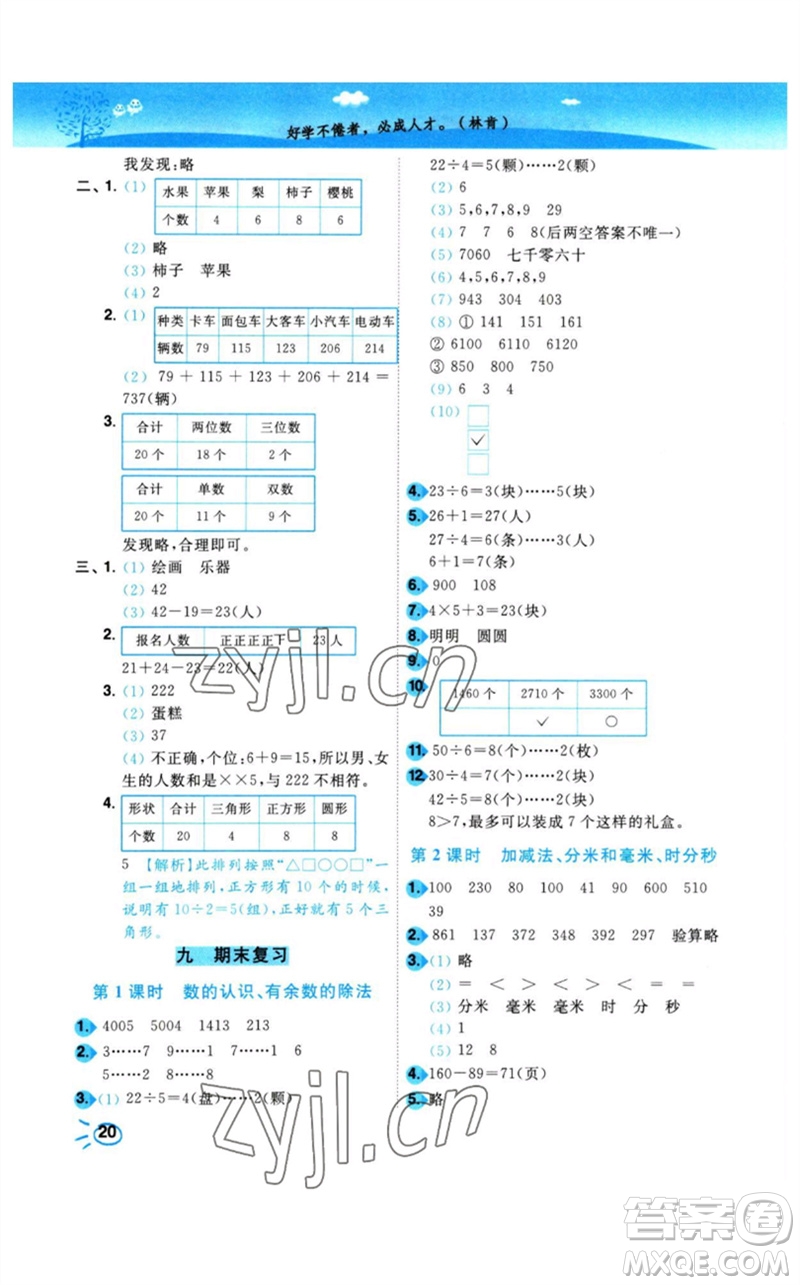 東南大學出版社2023小題狂做培優(yōu)作業(yè)本二年級數(shù)學下冊蘇教版參考答案