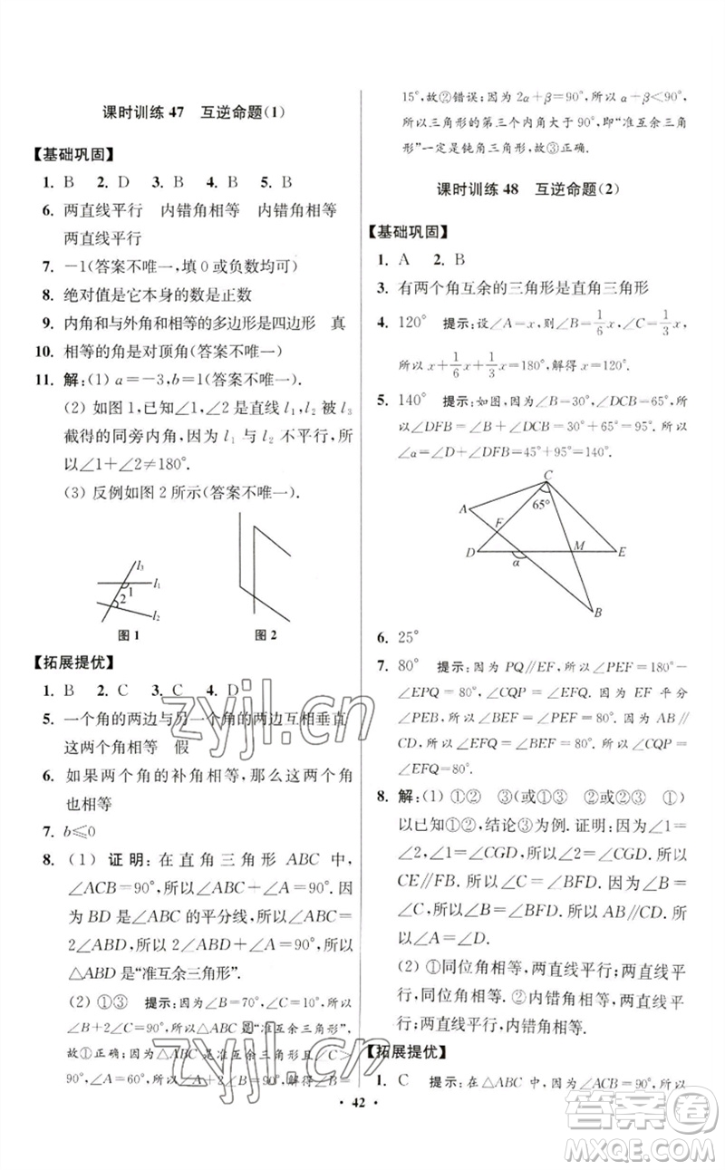 江蘇鳳凰科學(xué)技術(shù)出版社2023初中數(shù)學(xué)小題狂做七年級(jí)下冊(cè)蘇科版提優(yōu)版參考答案