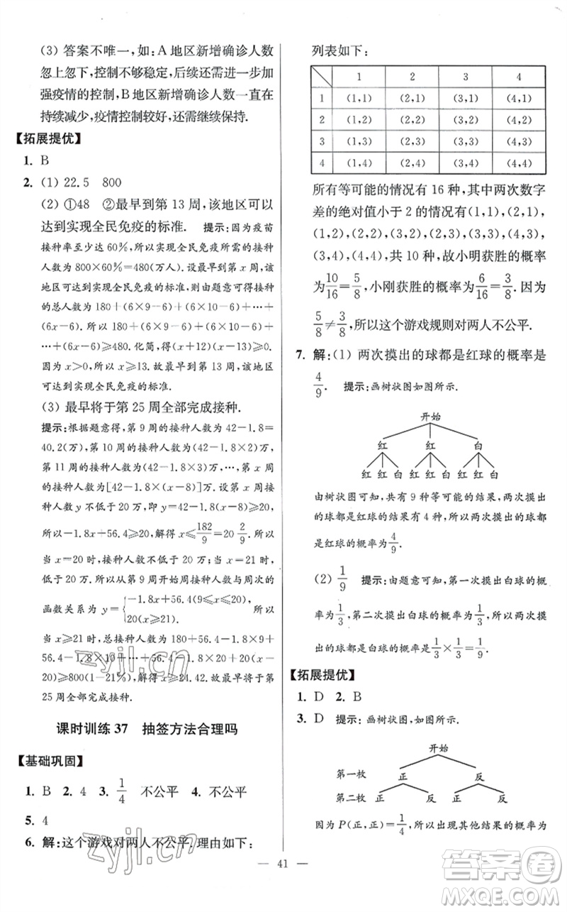 江蘇鳳凰科學(xué)技術(shù)出版社2023初中數(shù)學(xué)小題狂做九年級下冊蘇科版提優(yōu)版參考答案