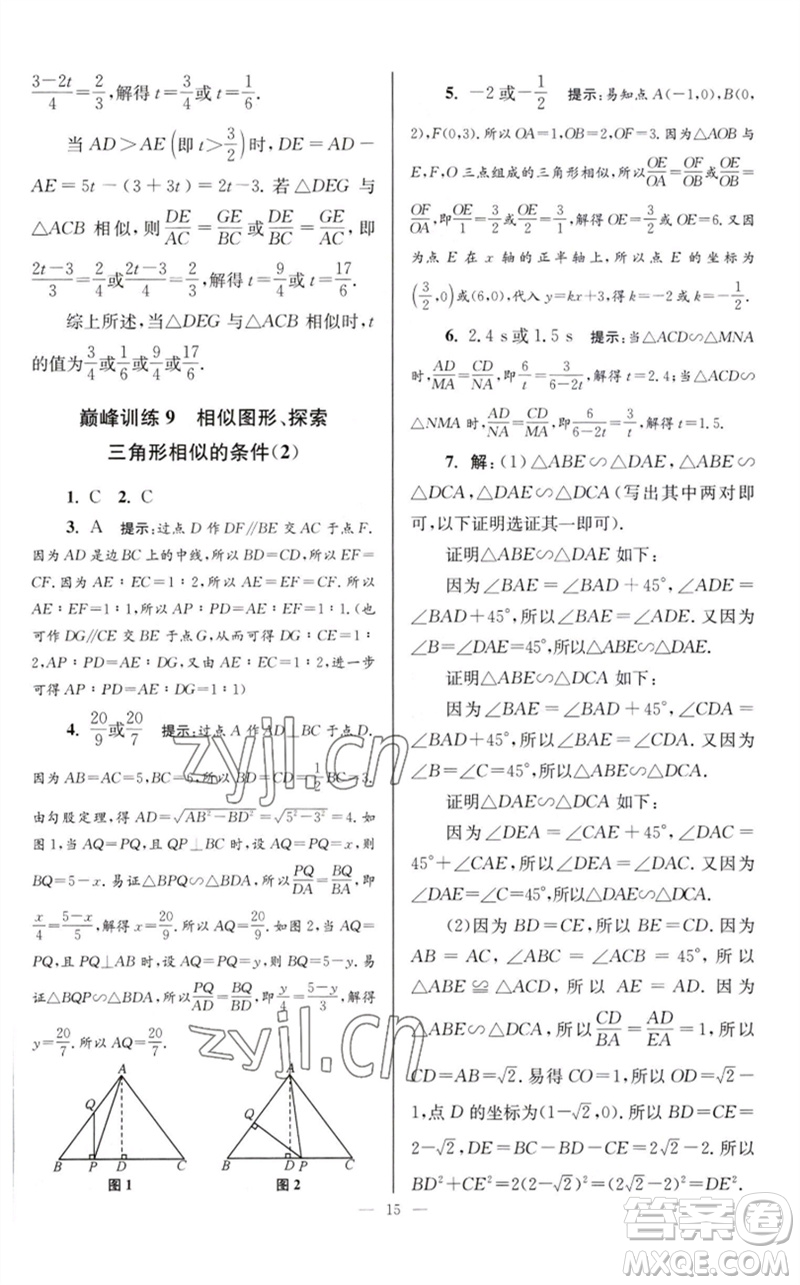 江蘇鳳凰科學(xué)技術(shù)出版社2023初中數(shù)學(xué)小題狂做九年級(jí)下冊(cè)蘇科版巔峰版參考答案