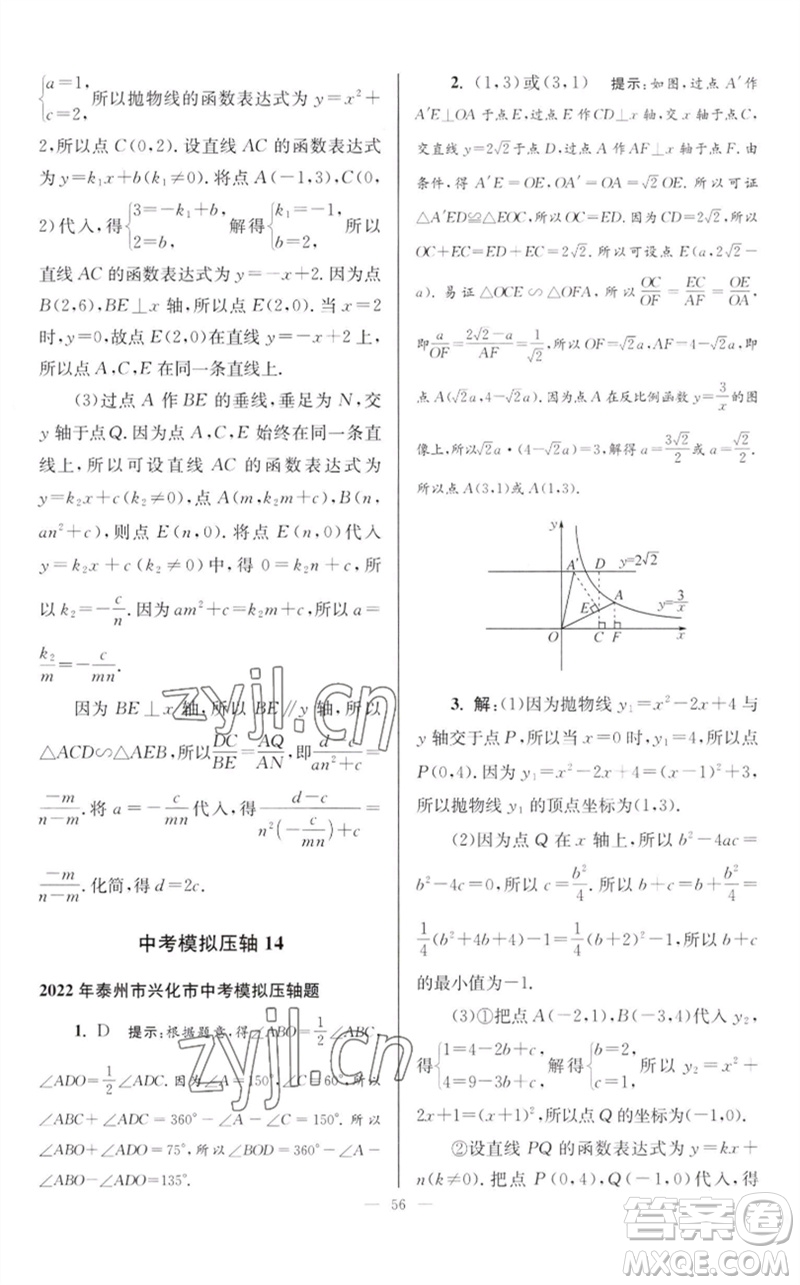 江蘇鳳凰科學(xué)技術(shù)出版社2023初中數(shù)學(xué)小題狂做九年級(jí)下冊(cè)蘇科版巔峰版參考答案