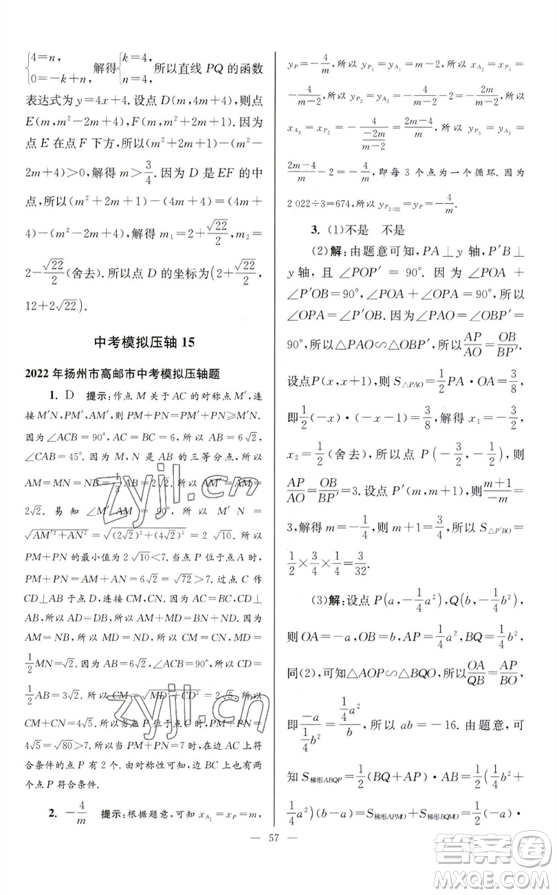 江蘇鳳凰科學(xué)技術(shù)出版社2023初中數(shù)學(xué)小題狂做九年級(jí)下冊(cè)蘇科版巔峰版參考答案