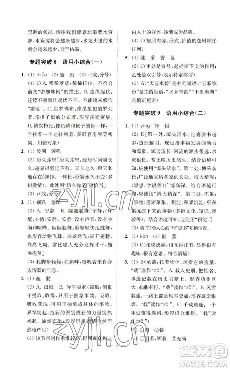 江蘇鳳凰科學(xué)技術(shù)出版社2023中考語文小題狂做九年級人教版提優(yōu)版參考答案