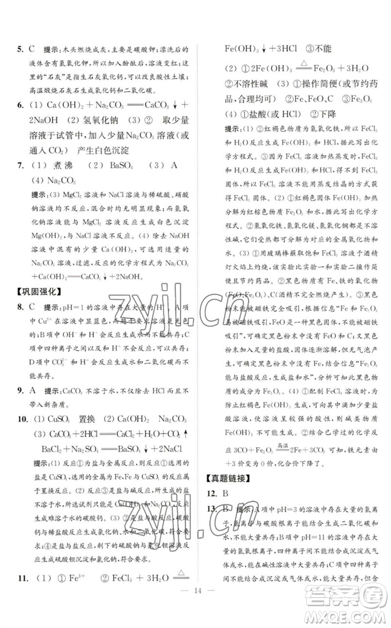 江蘇鳳凰科學技術(shù)出版社2023中考化學小題狂做九年級人教版提優(yōu)版參考答案