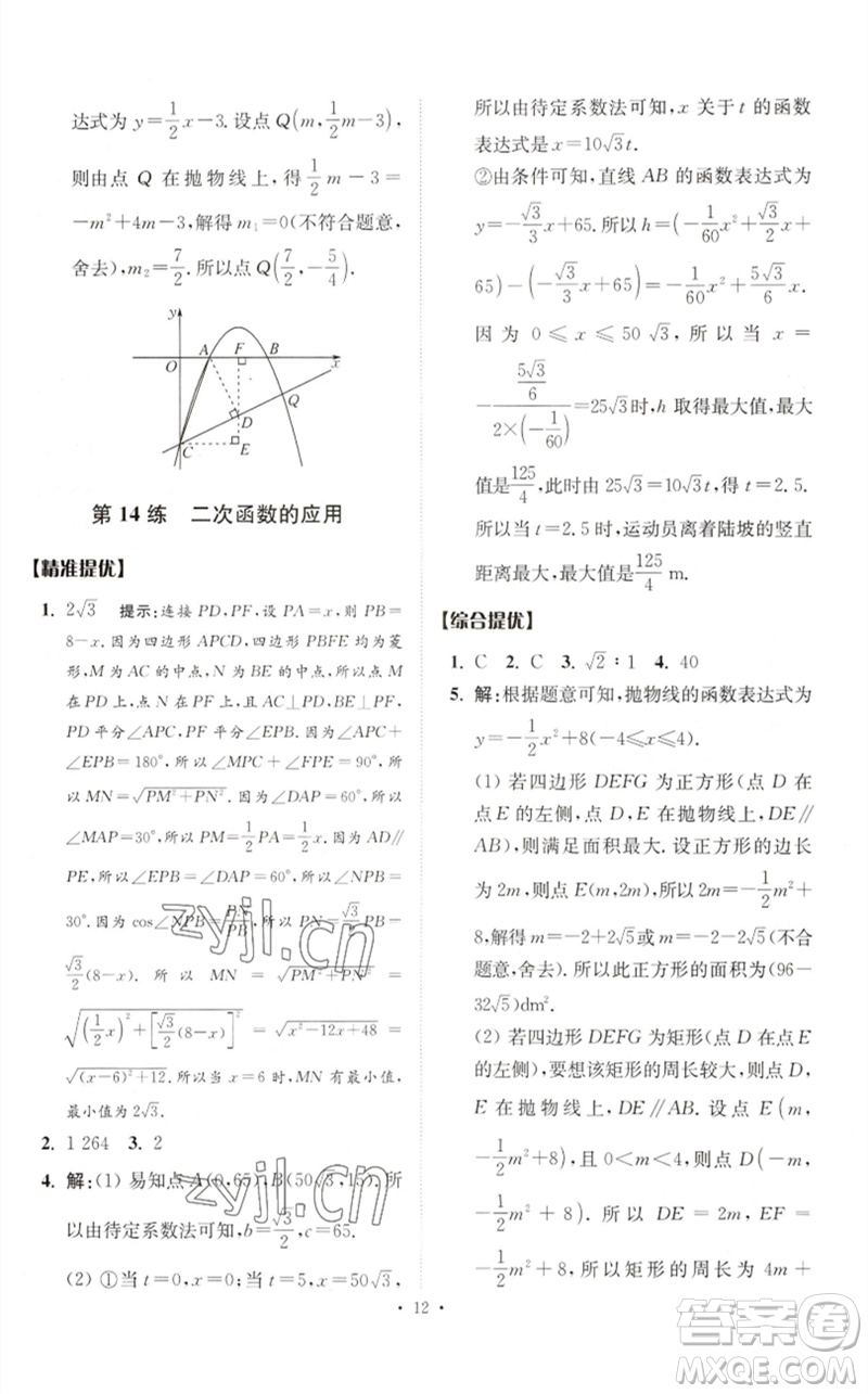 江蘇鳳凰科學技術(shù)出版社2023中考數(shù)學小題狂做九年級人教版提優(yōu)版參考答案