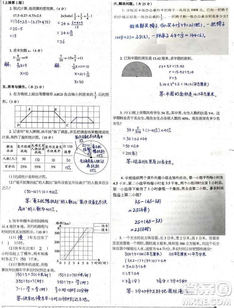 2023年春少年智力開發(fā)報六年級數(shù)學(xué)下冊蘇教版第43-46期答案