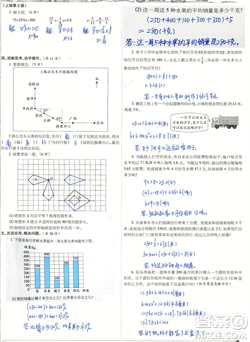 2023年春少年智力開發(fā)報六年級數(shù)學(xué)下冊蘇教版第43-46期答案