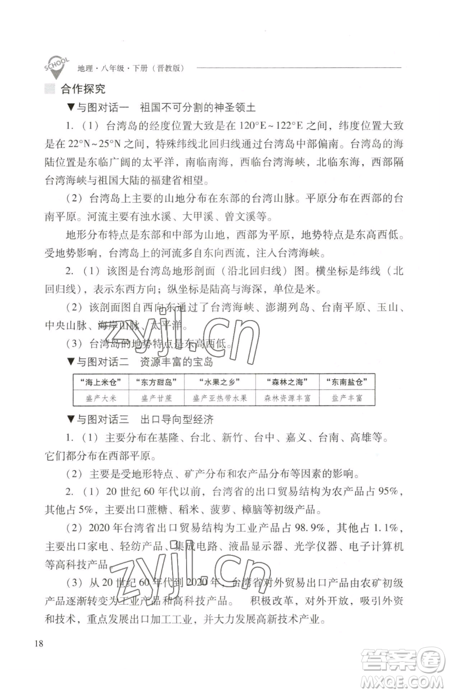 山西教育出版社2023新課程問題解決導(dǎo)學(xué)方案八年級下冊地理晉教版參考答案