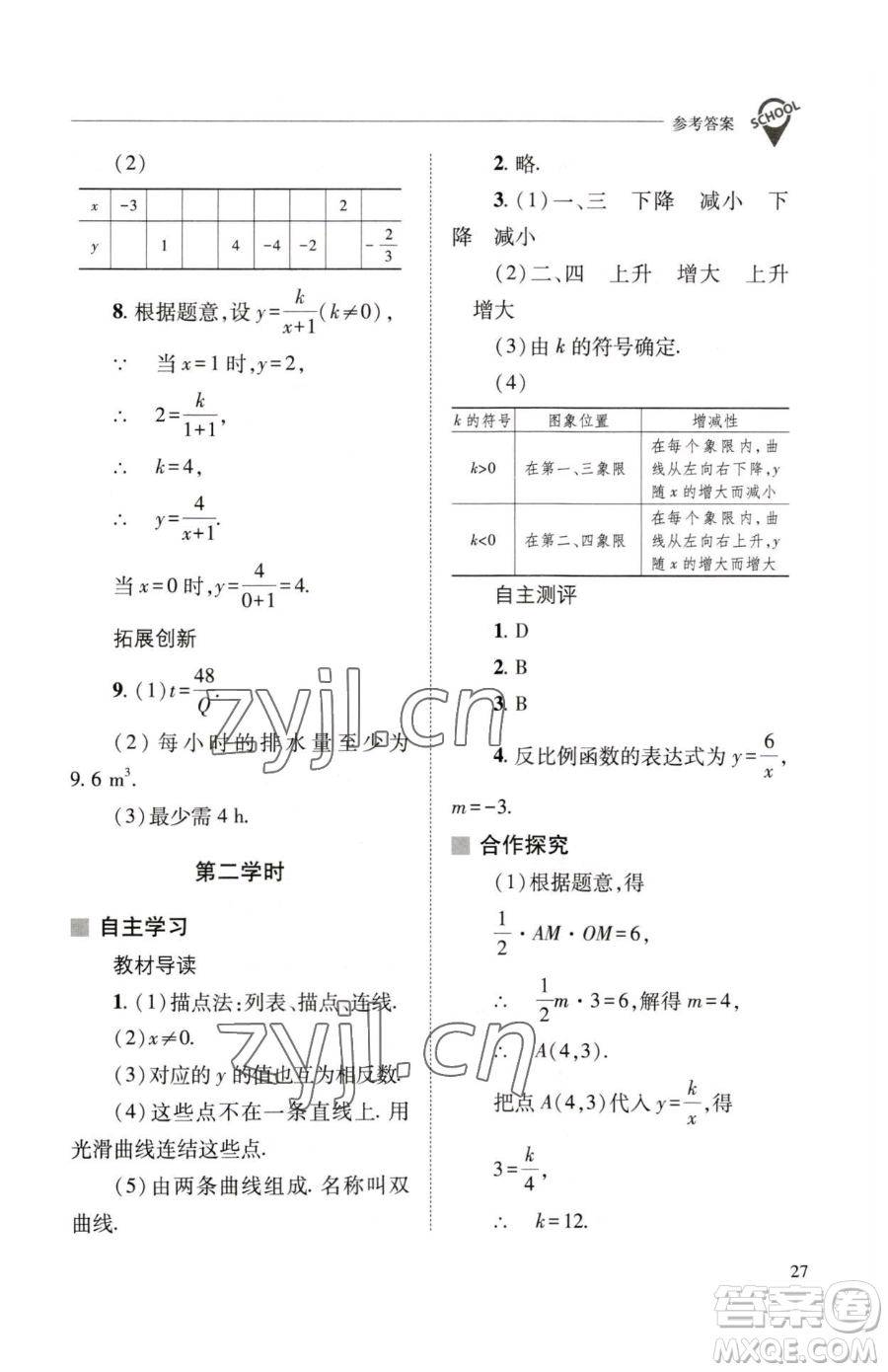 山西教育出版社2023新課程問題解決導學方案八年級下冊數(shù)學華東師大版參考答案