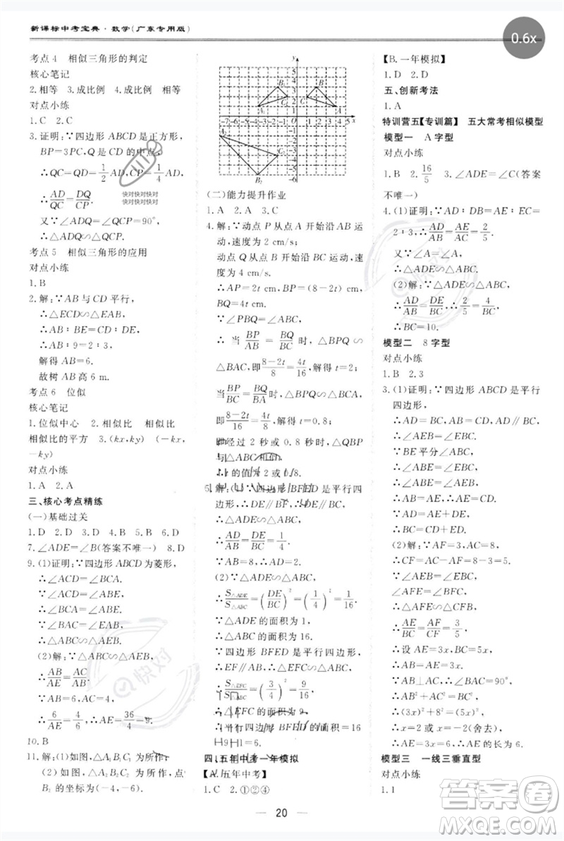 世界圖書出版公司2023新課標中考寶典九年級數學通用版廣東專版參考答案