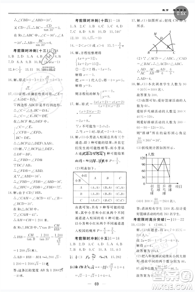 世界圖書出版公司2023新課標中考寶典九年級數學通用版廣東專版參考答案